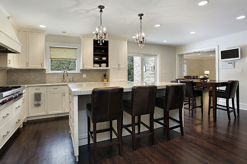 open kitchen dark floor design