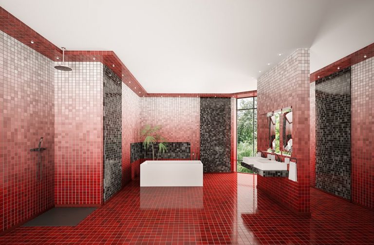 Grey and red bathroom designs