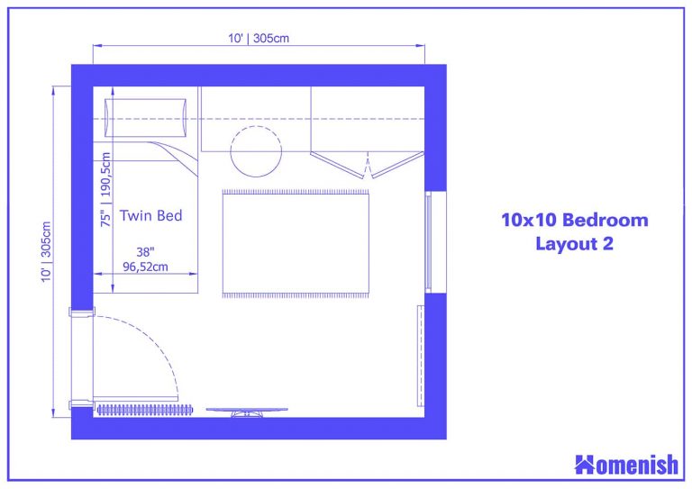 9 Ideal 10x10 Bedroom Layouts For Small Rooms Homenish   10x10 Bedroom Layout 2 768x543 