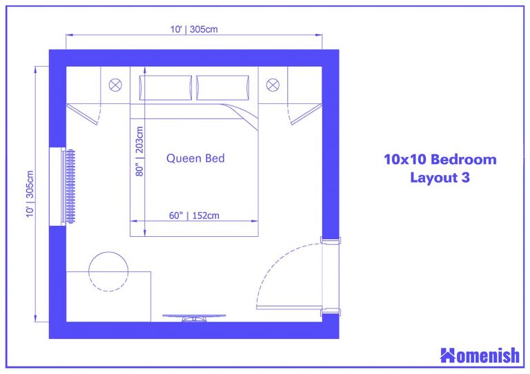 9 Ideal 10x10 Bedroom Layouts For Small Rooms Homenish   10x10 Bedroom Layout 3 768x543 