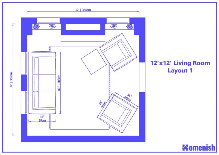9 Great 12' x 12' Living Room Layouts and Floor Plans - Homenish