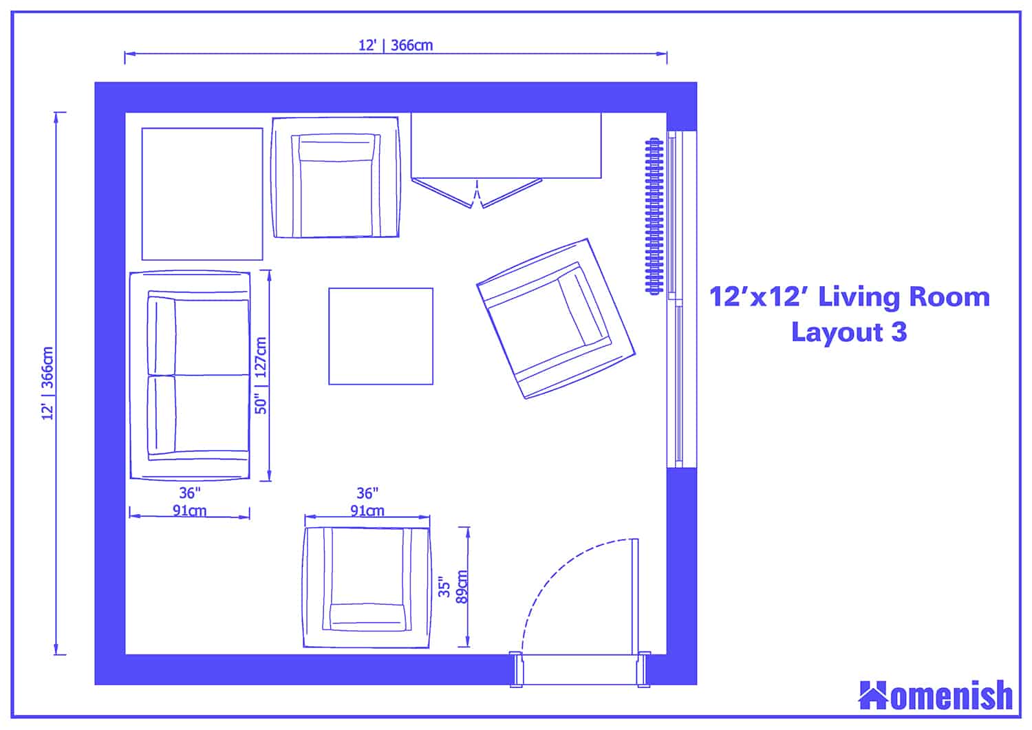 12 By 12 Living Room Layout
