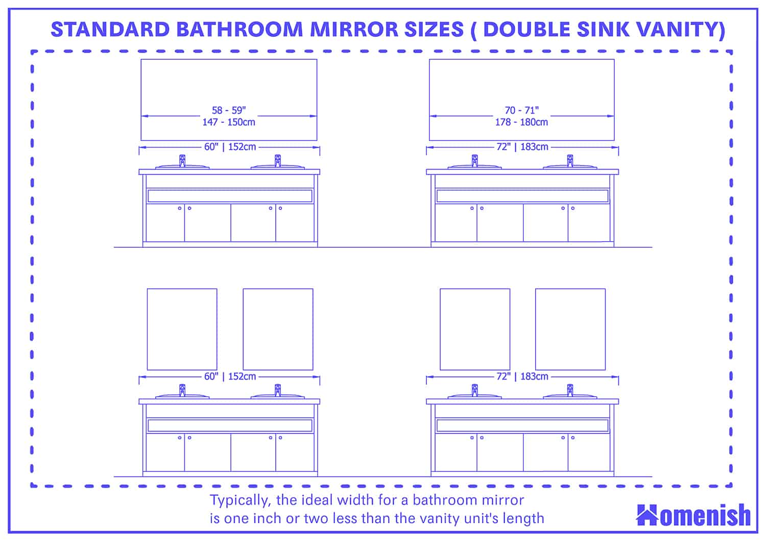 Standard Bathroom Mirror Sizes with 2 Drawings Homenish