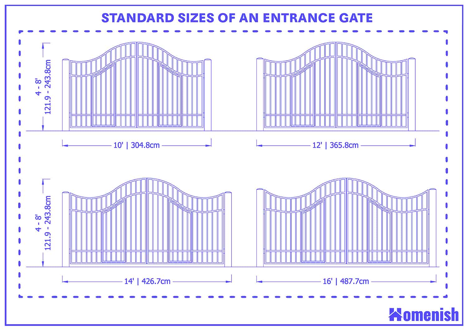 Standard Sizes Of An Entrance Gate with 2 Drawings Homenish