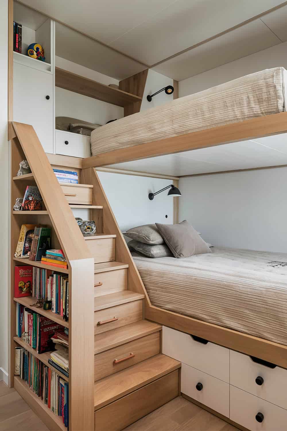 Bunk Beds with Storage Drawers and Shelves