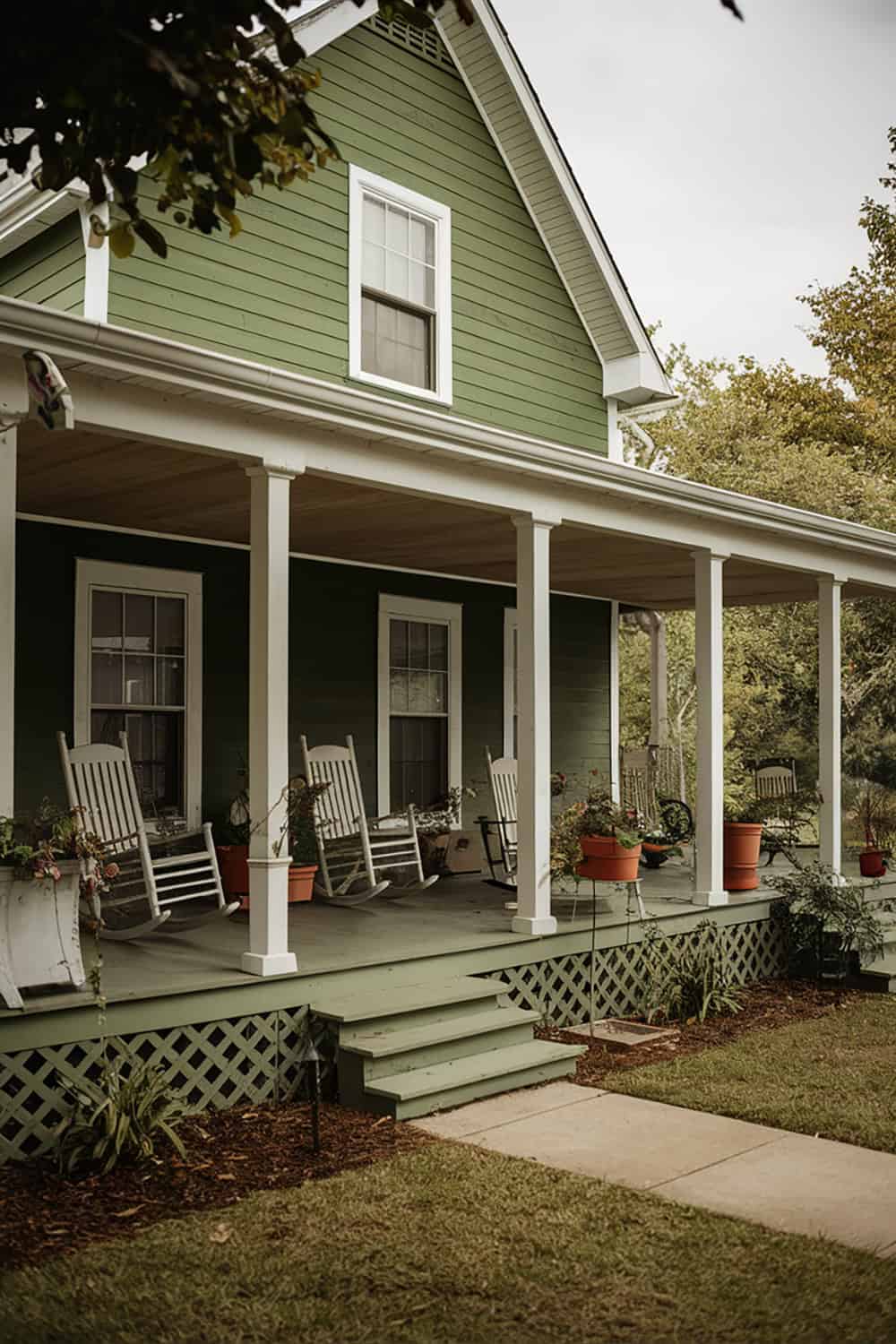 Green House with Large Front Porch