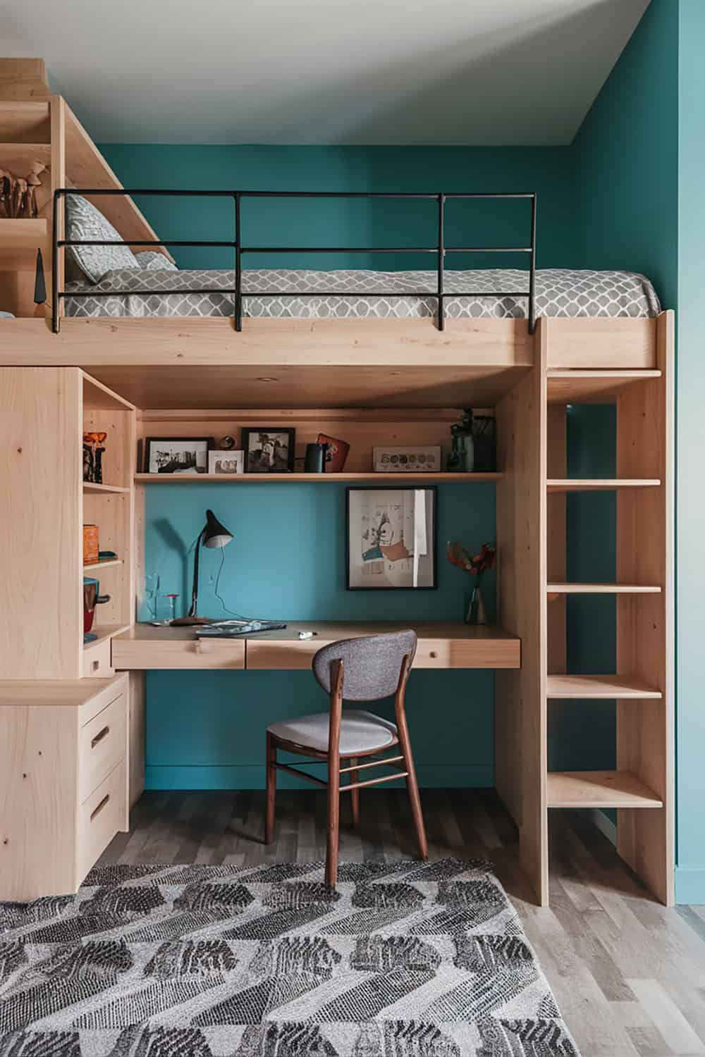Loft Bed with Built In Desk and Shelves