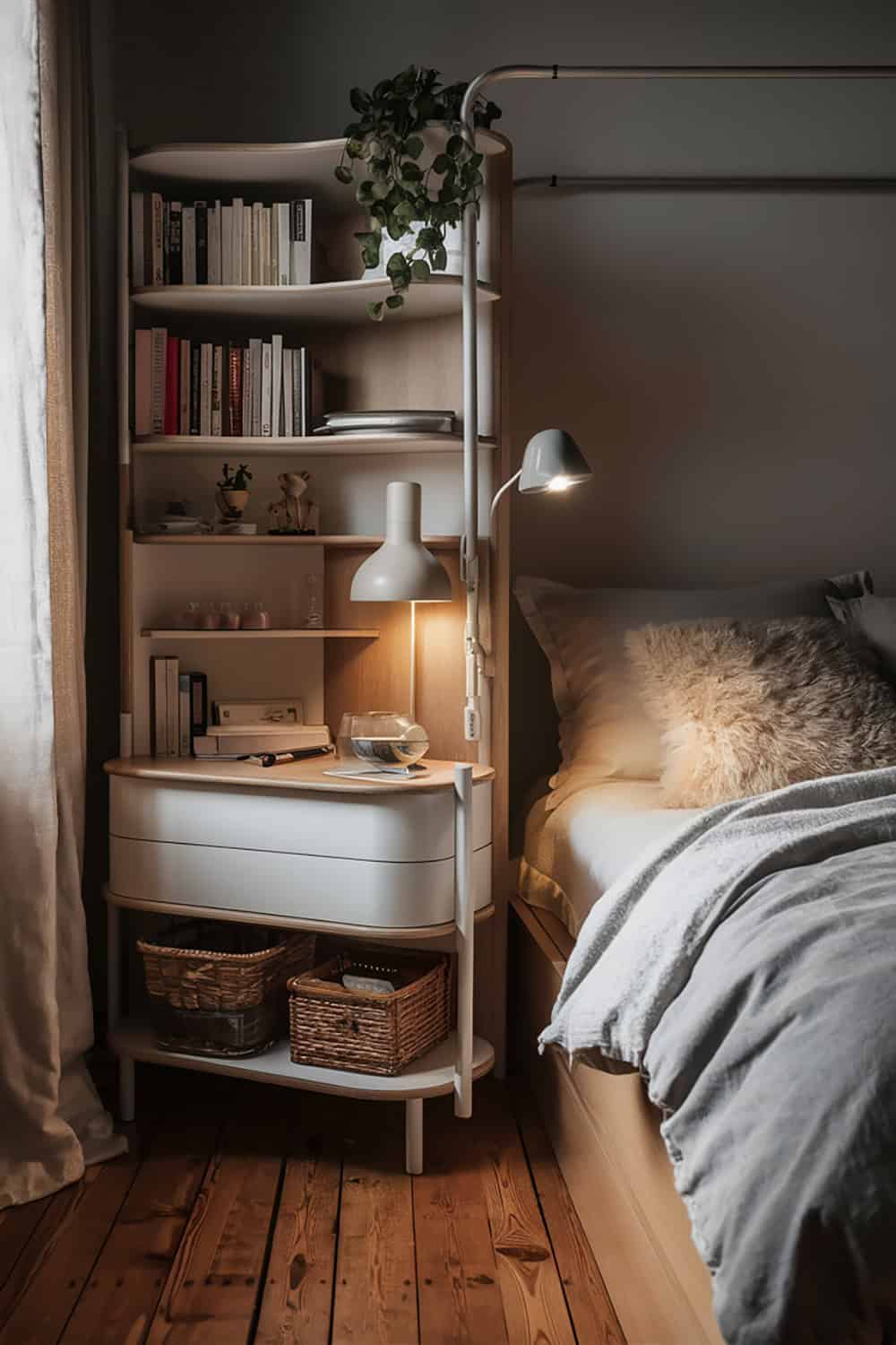 Multi Functional Nightstand with Shelves and Drawers