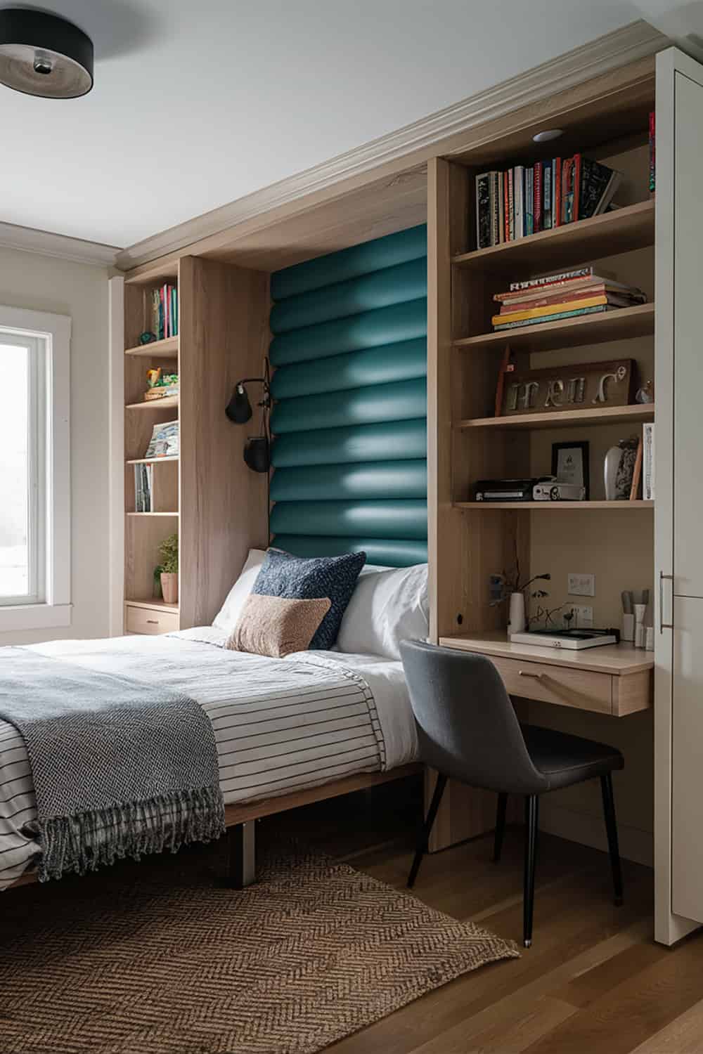 Murphy Bed in Small Bedroom with Fold Up Desk