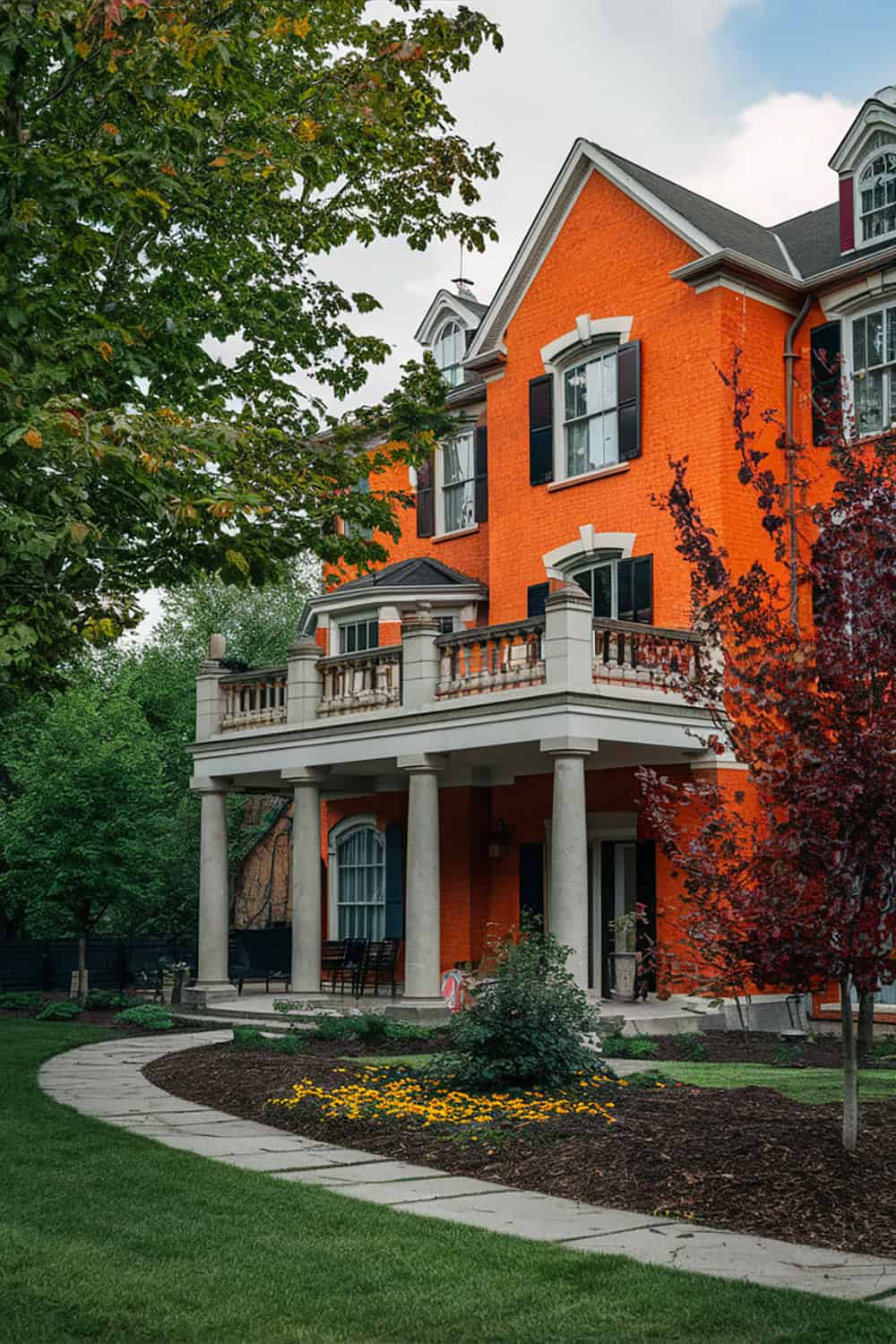 Orange Brick House with Balcony
