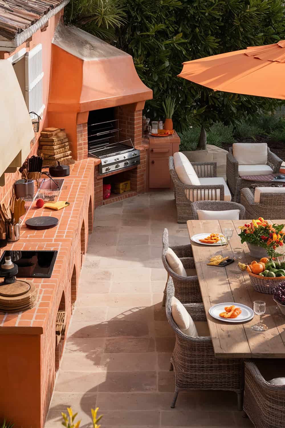 Orange Brick Outdoor Kitchen