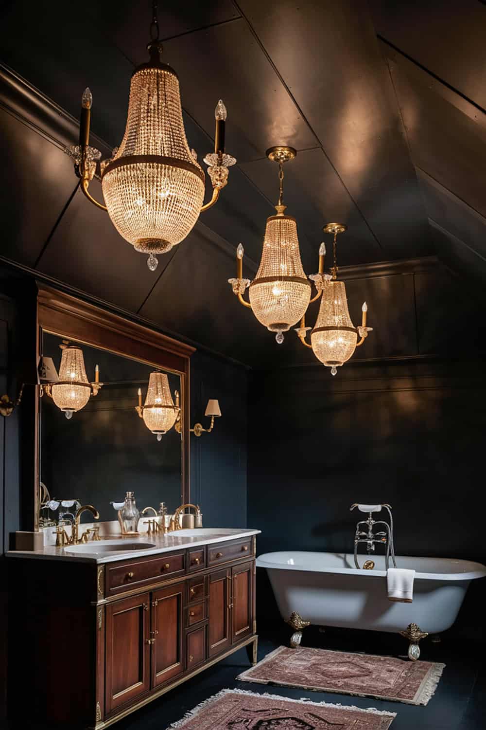 Dark Painted Ceiling with Vintage Chandeliers