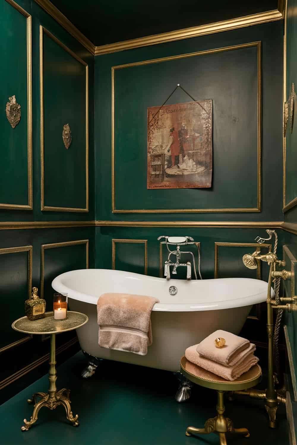 Deep Green Walls with Antique Gold Accents