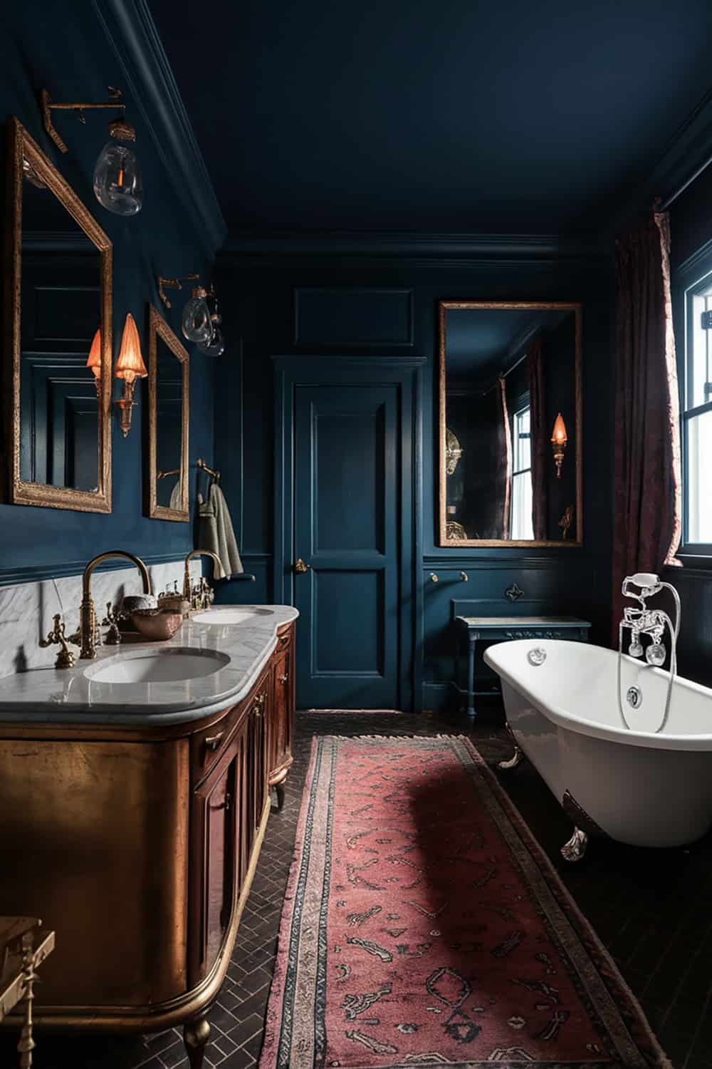 Moody Blue Walls with Antique Gold Mirrors