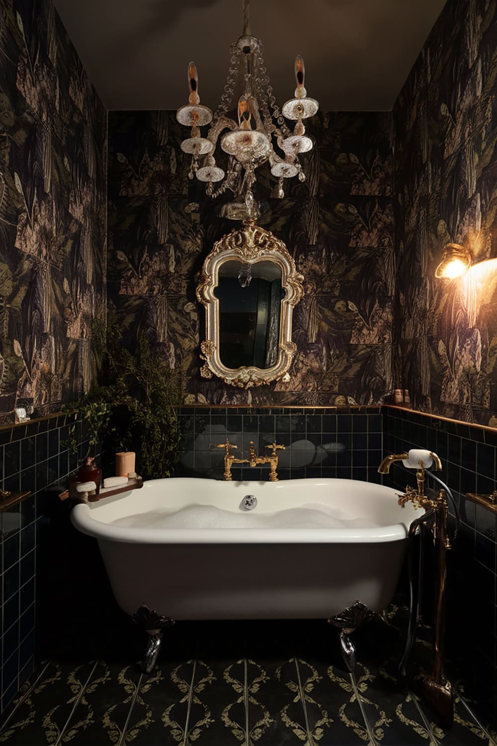 Moody Botanical Prints and Antique Fixtures