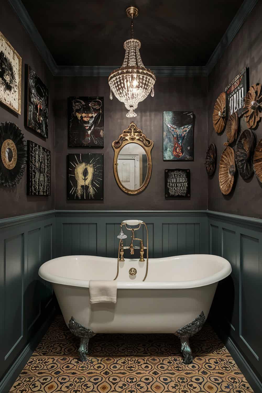 Old Fashioned Tub with Moody Art Pieces