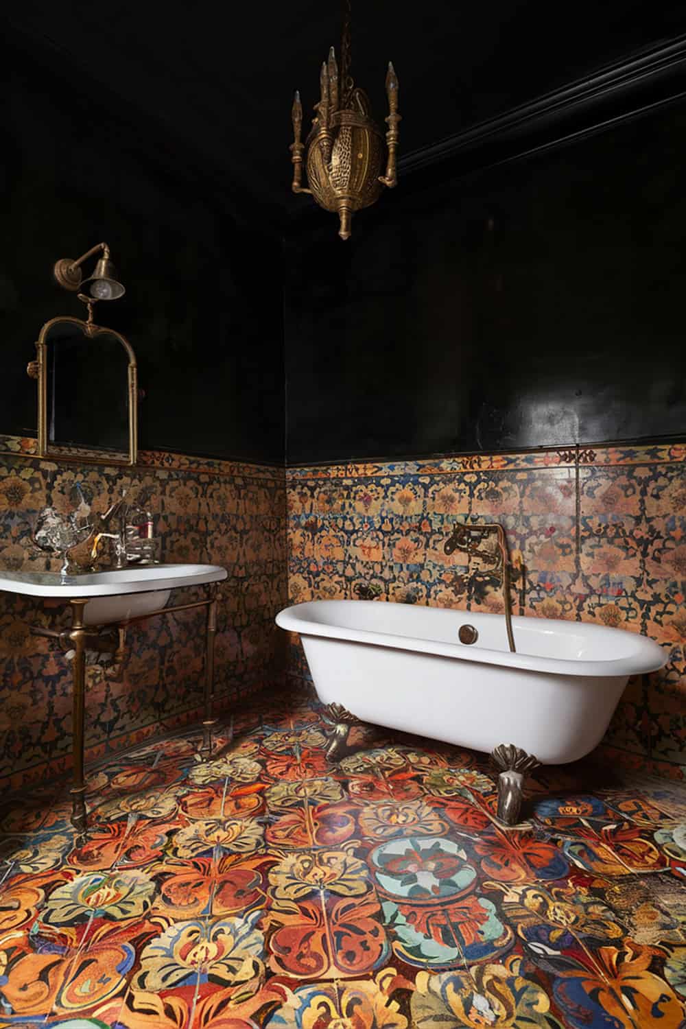 Vintage Floral Tiles with Dark Walls