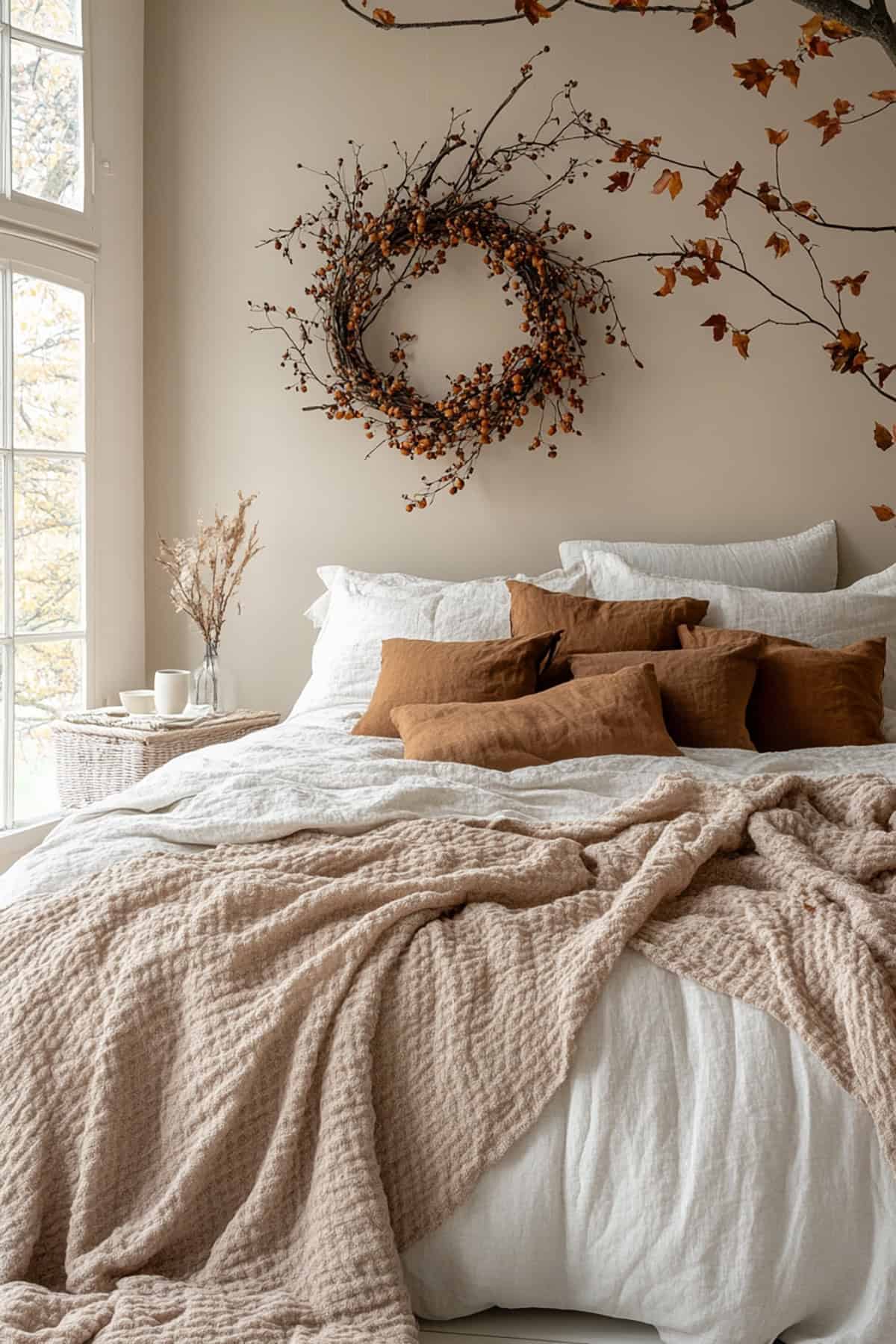 Autumn Wreath Above Bed