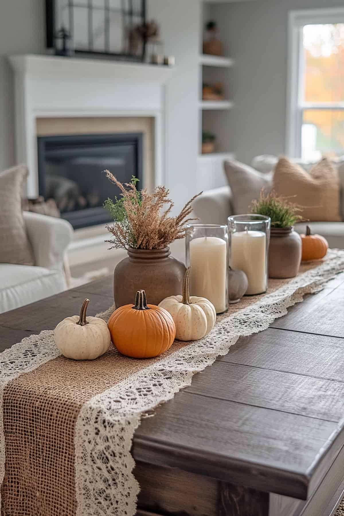 Burlap and Lace Table Runner