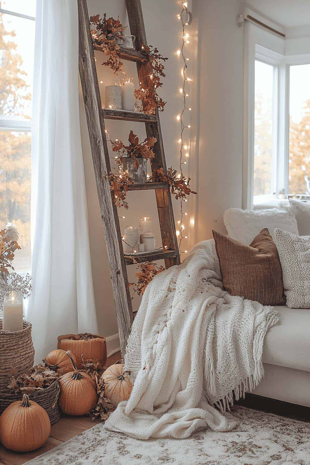 Decorative Ladder with String Lights