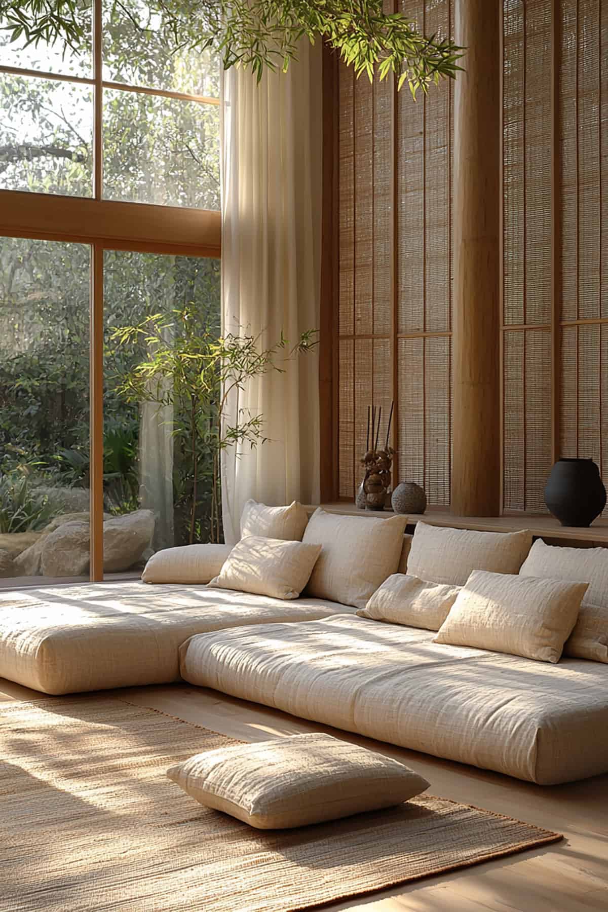 Japandi Living Room with Bamboo Accents