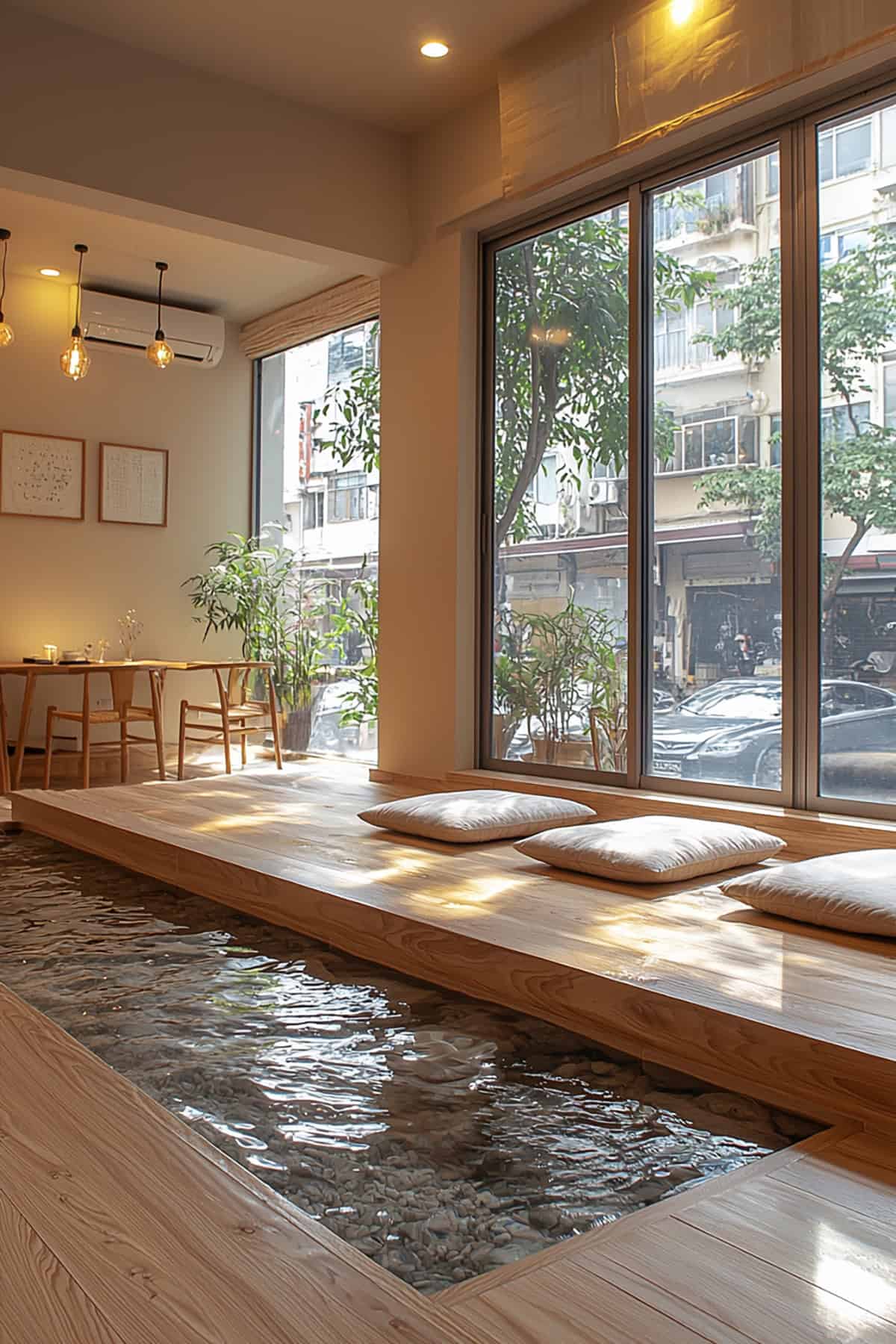 Japandi Living Room with Indoor Water Feature