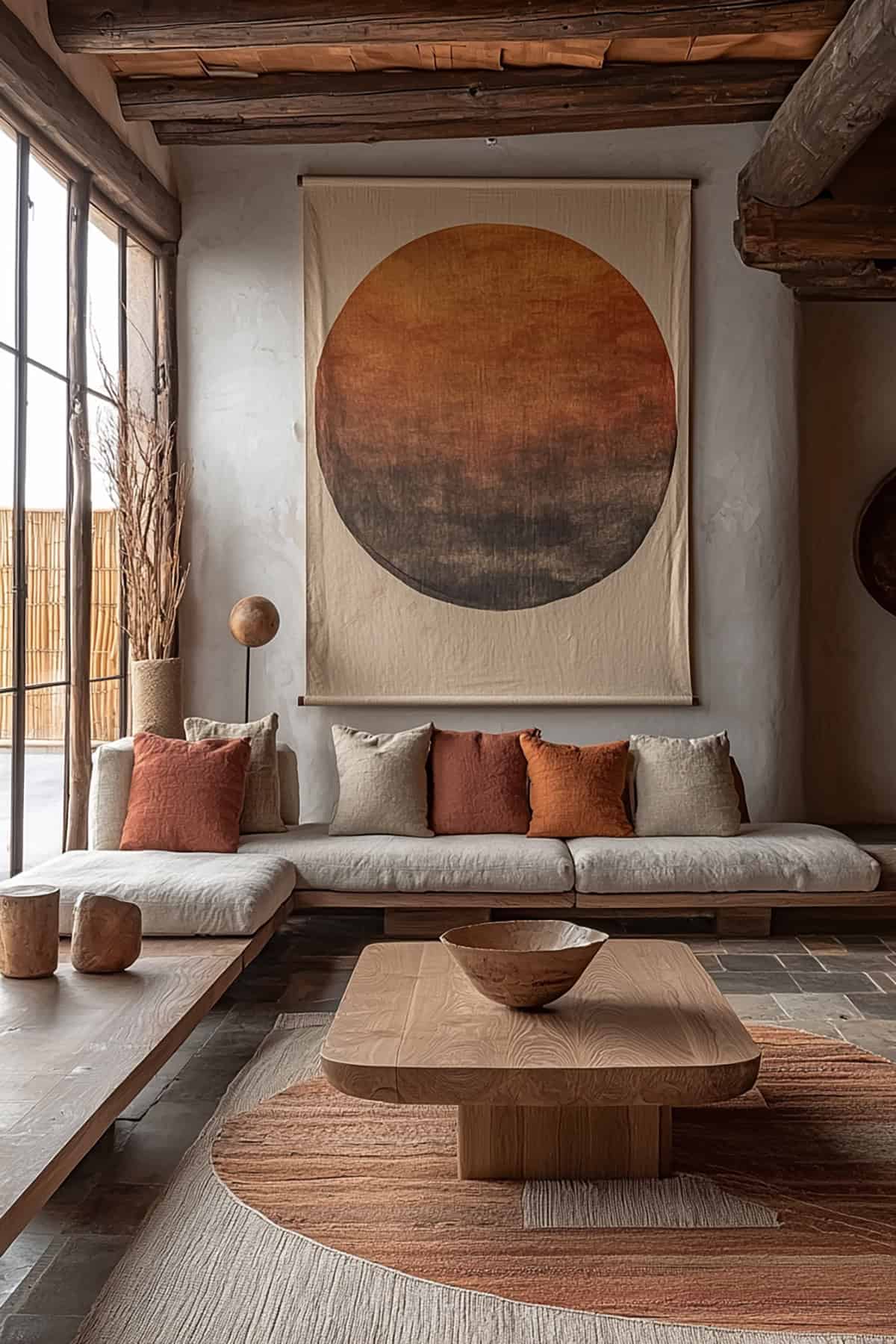 Japandi Living Room with Large Wall Art and Low Furniture