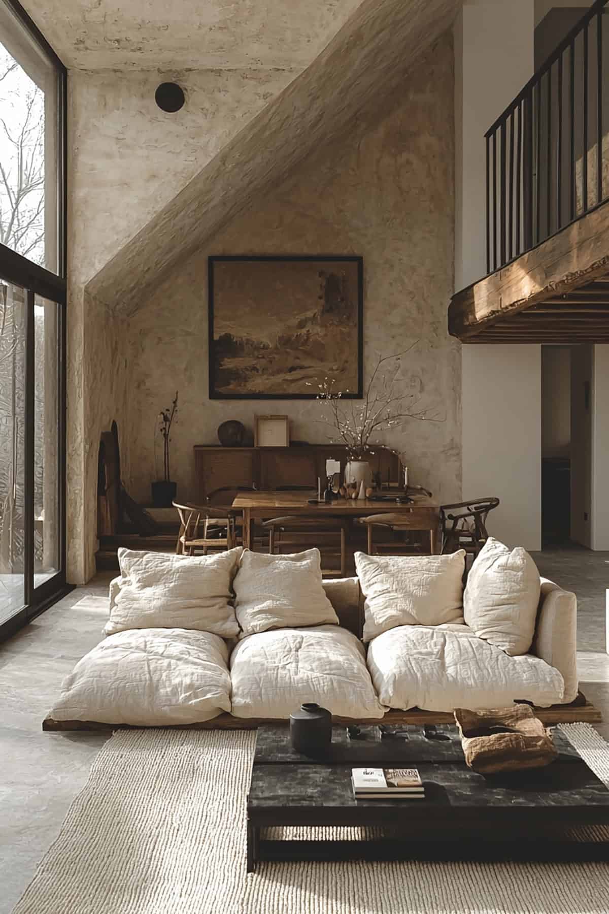 Japandi Living Room with Neutral Hues and Black Accents