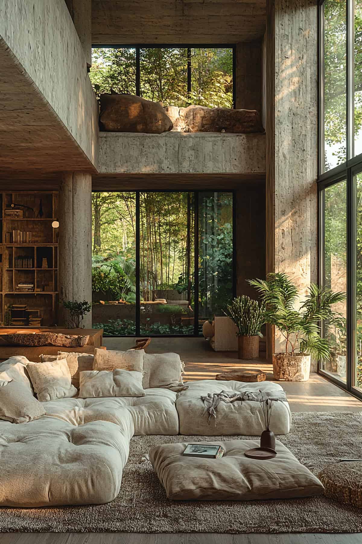 Living Room with Glass Sliding Doors and Nature Views