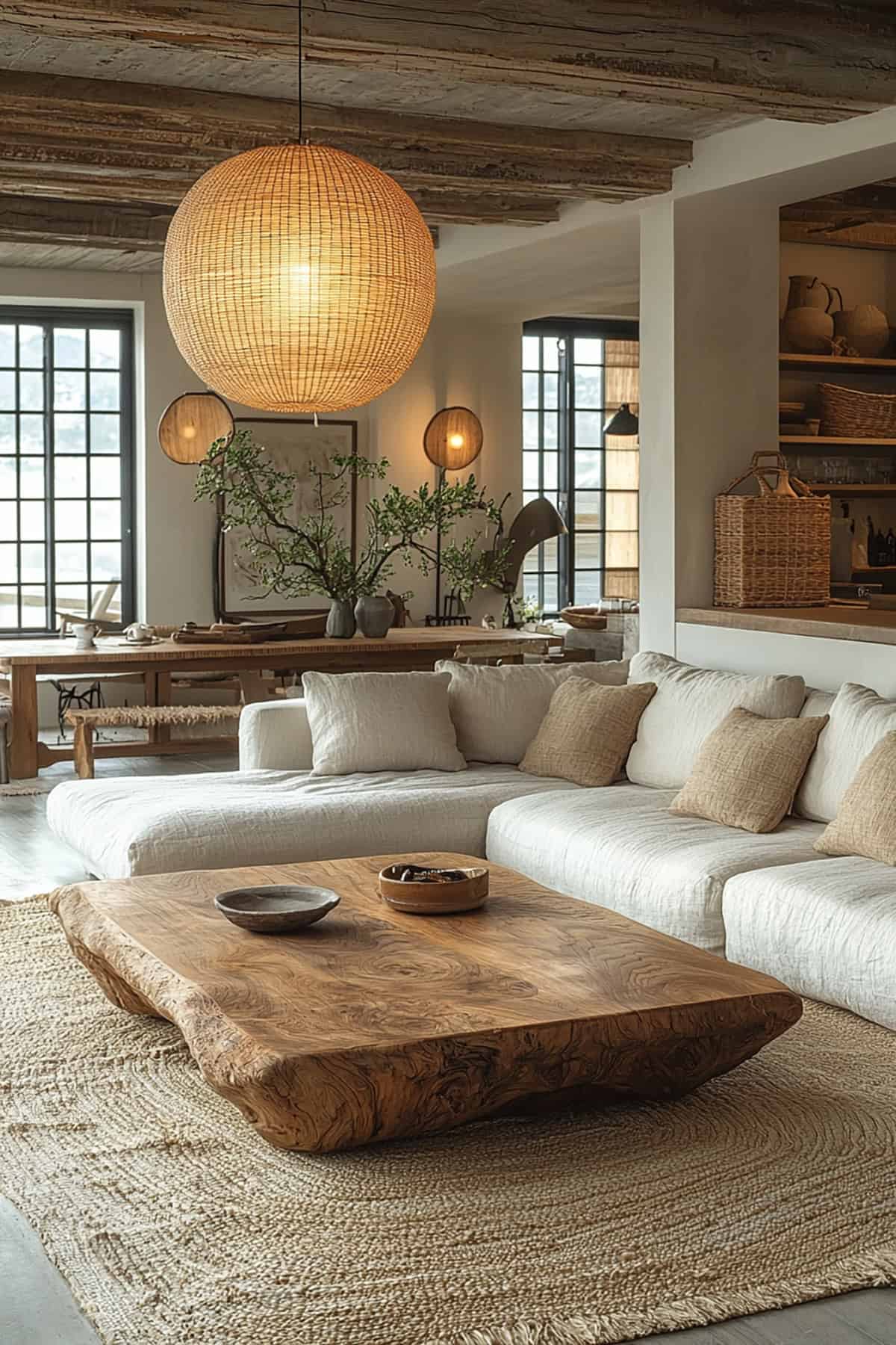 Open Concept Living Room with Scandinavian and Japanese Elements