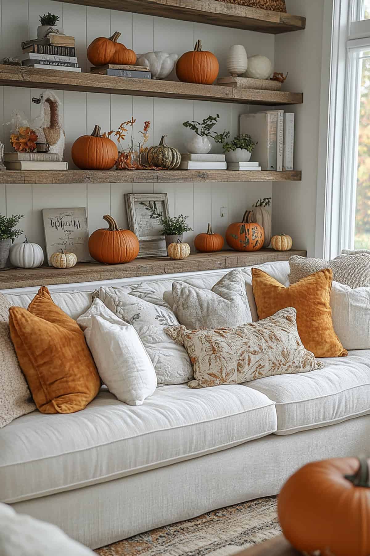 Pumpkin Display on Shelves