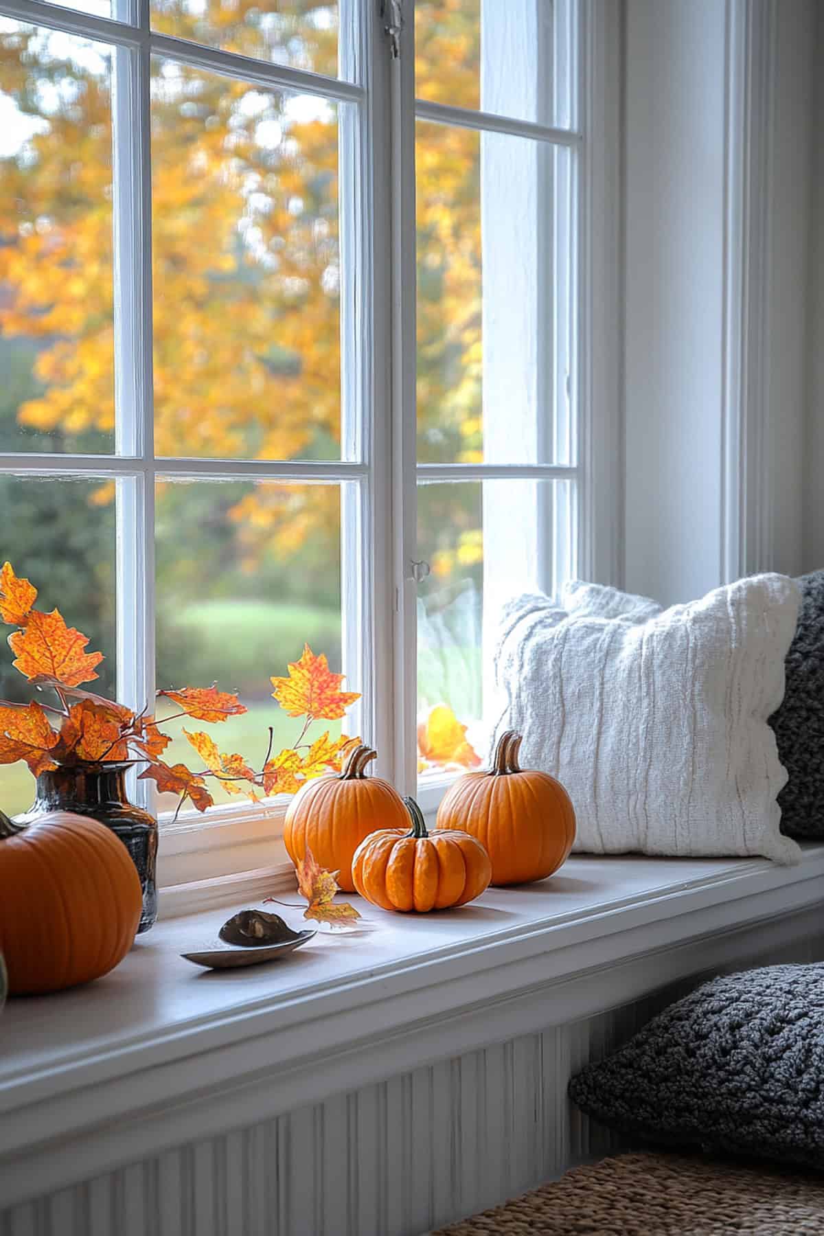 Window Sill with Mini Pumpkins