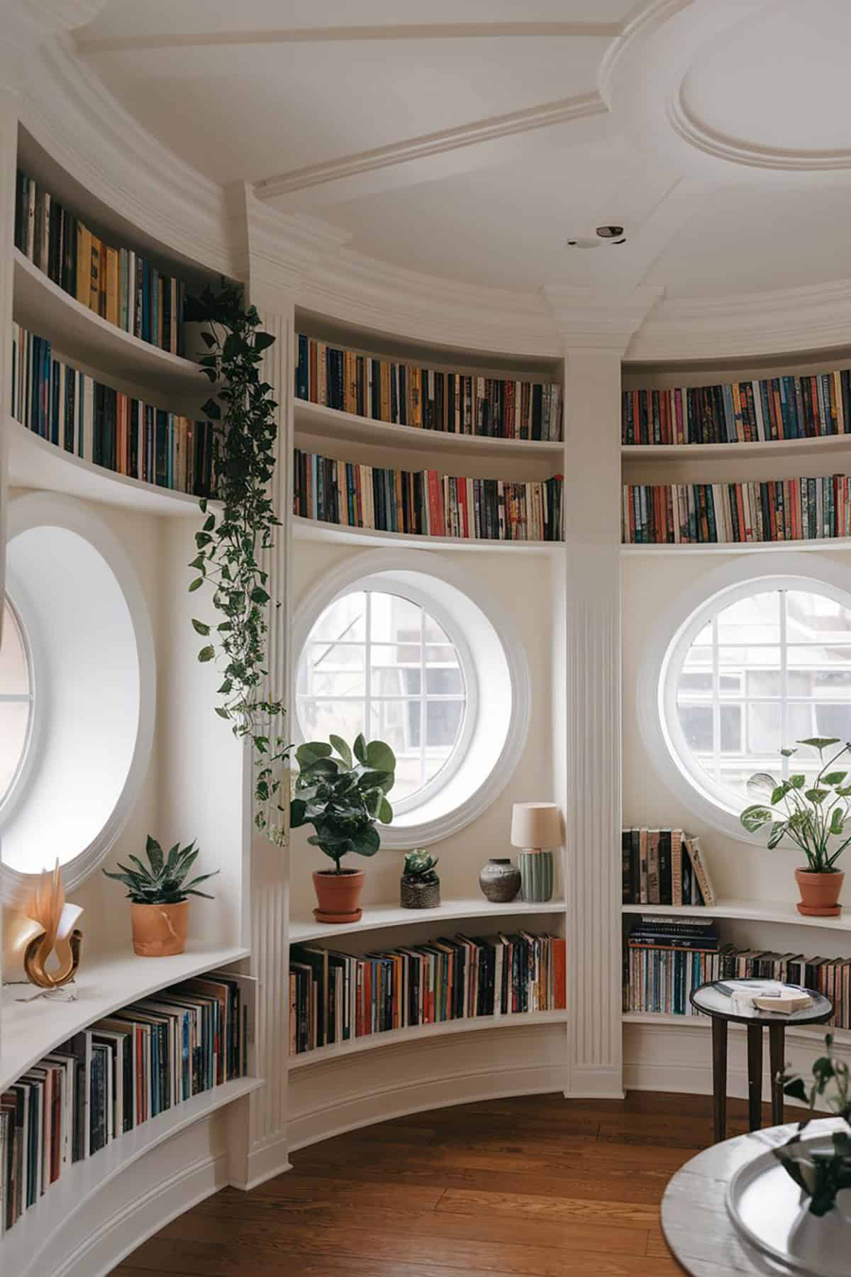 Curved Shelves Above Circular Windows