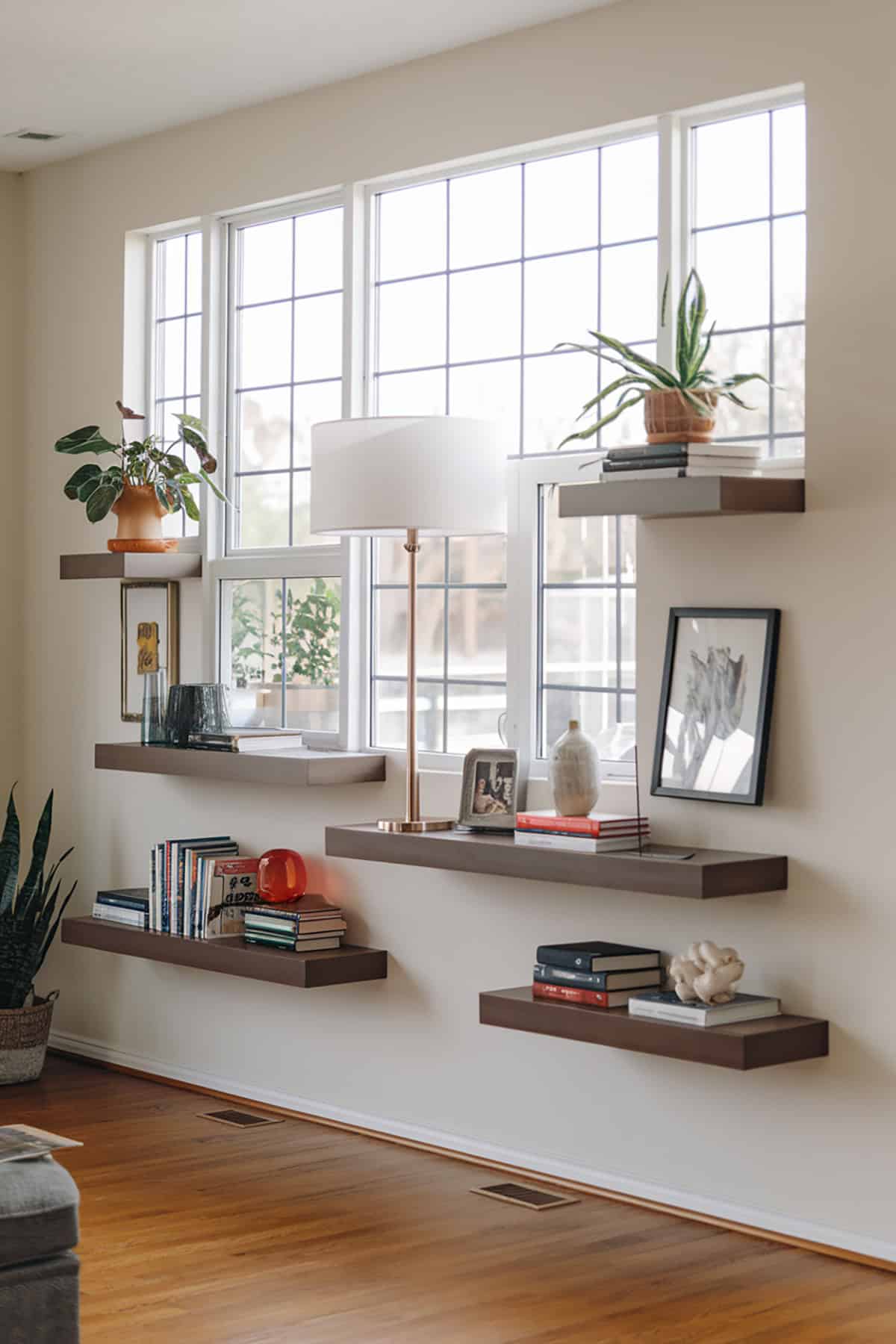 Floating Bookshelves at Varying Heights