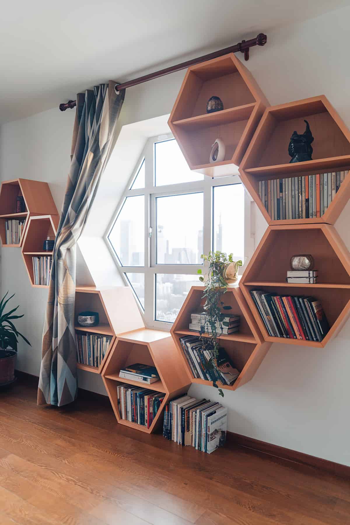 Geometric Shelves Around a Window