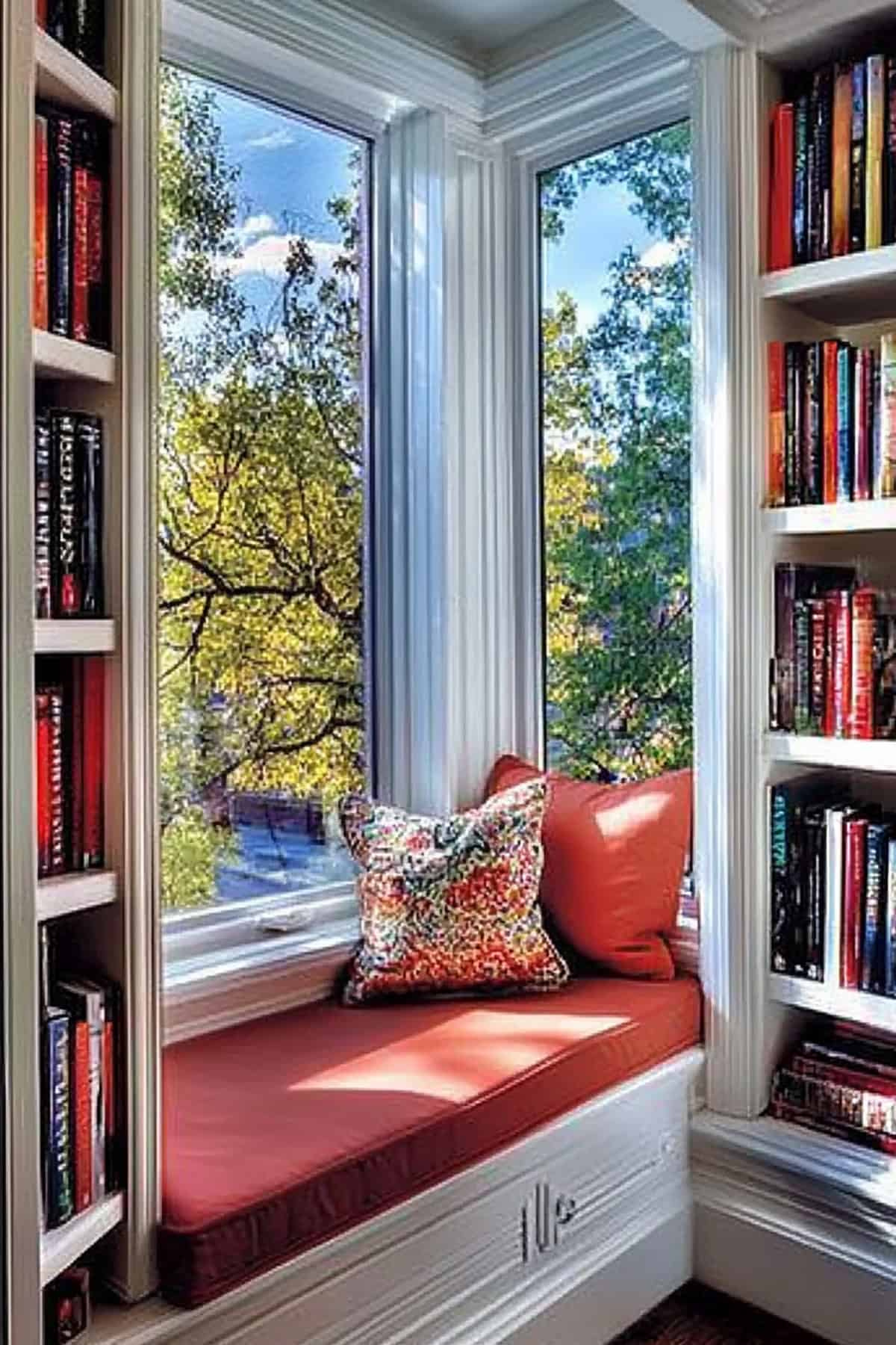 Window Seat with Built In Bookshelves