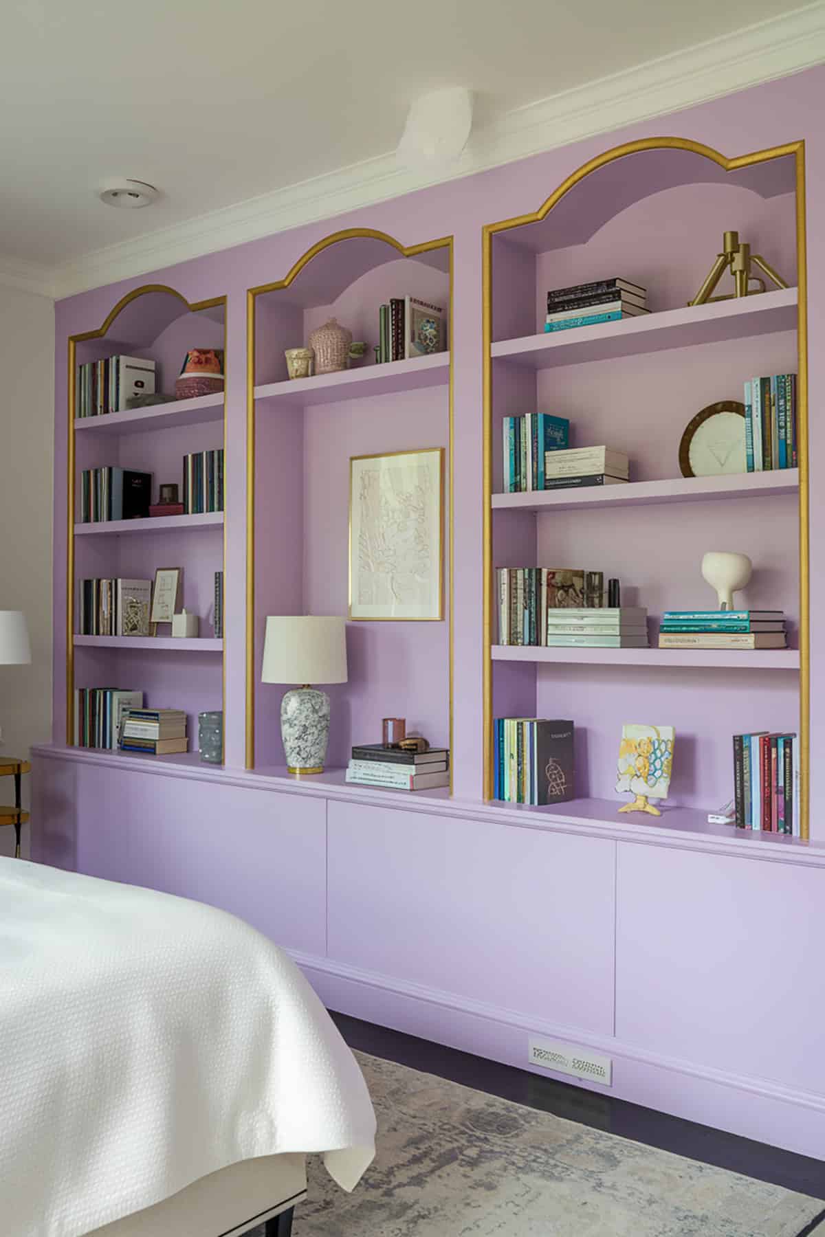 Bookshelves in Lilac and Gold