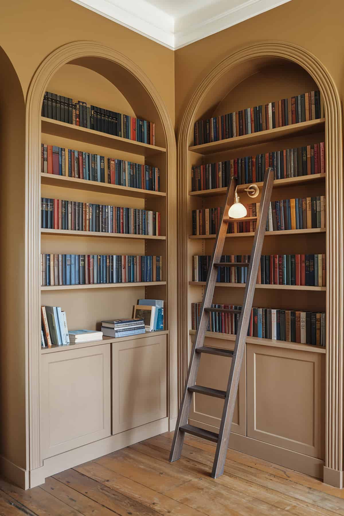 Bookshelves with Arched Corner Design