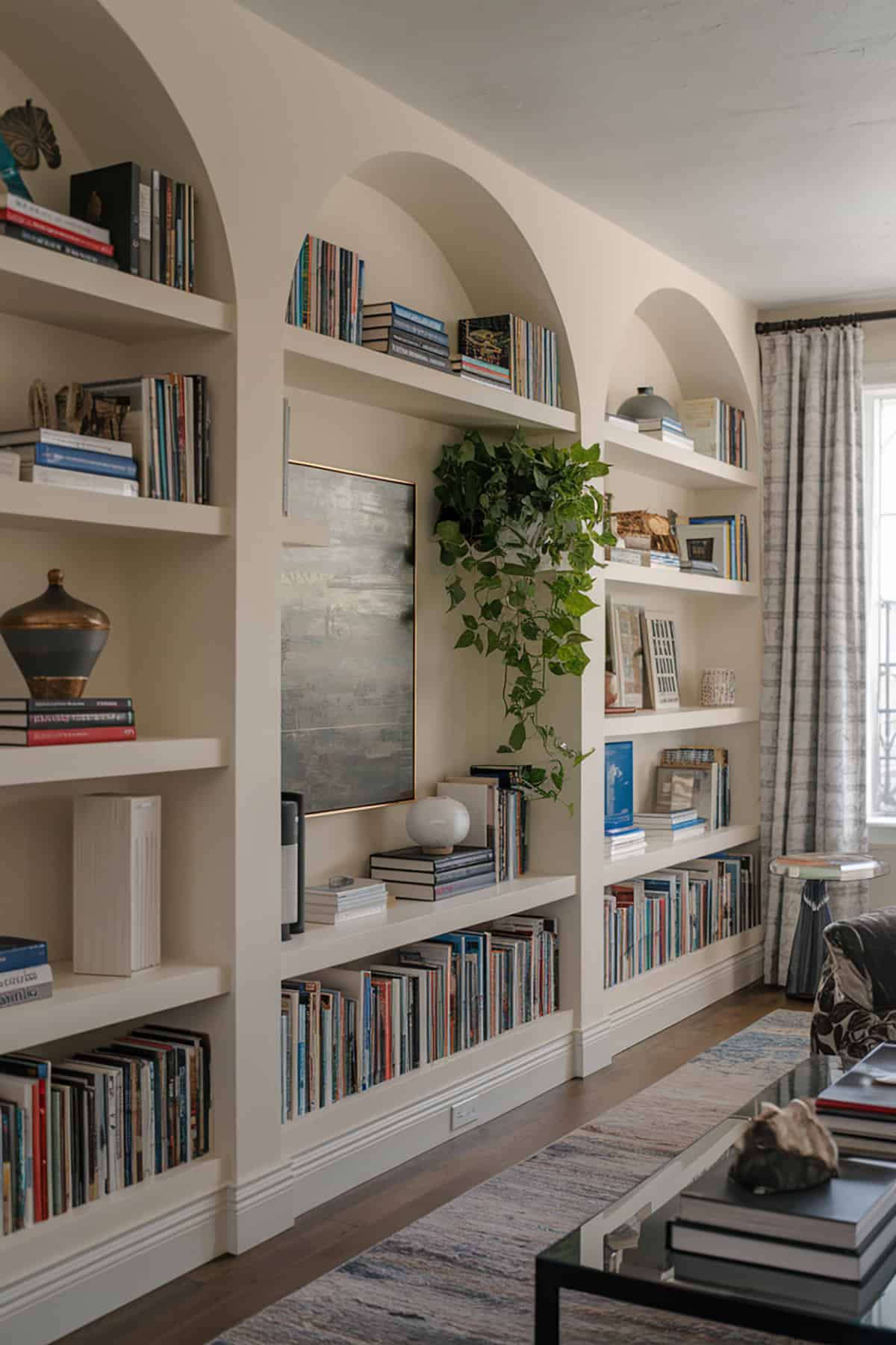 Bookshelves with Arched Design