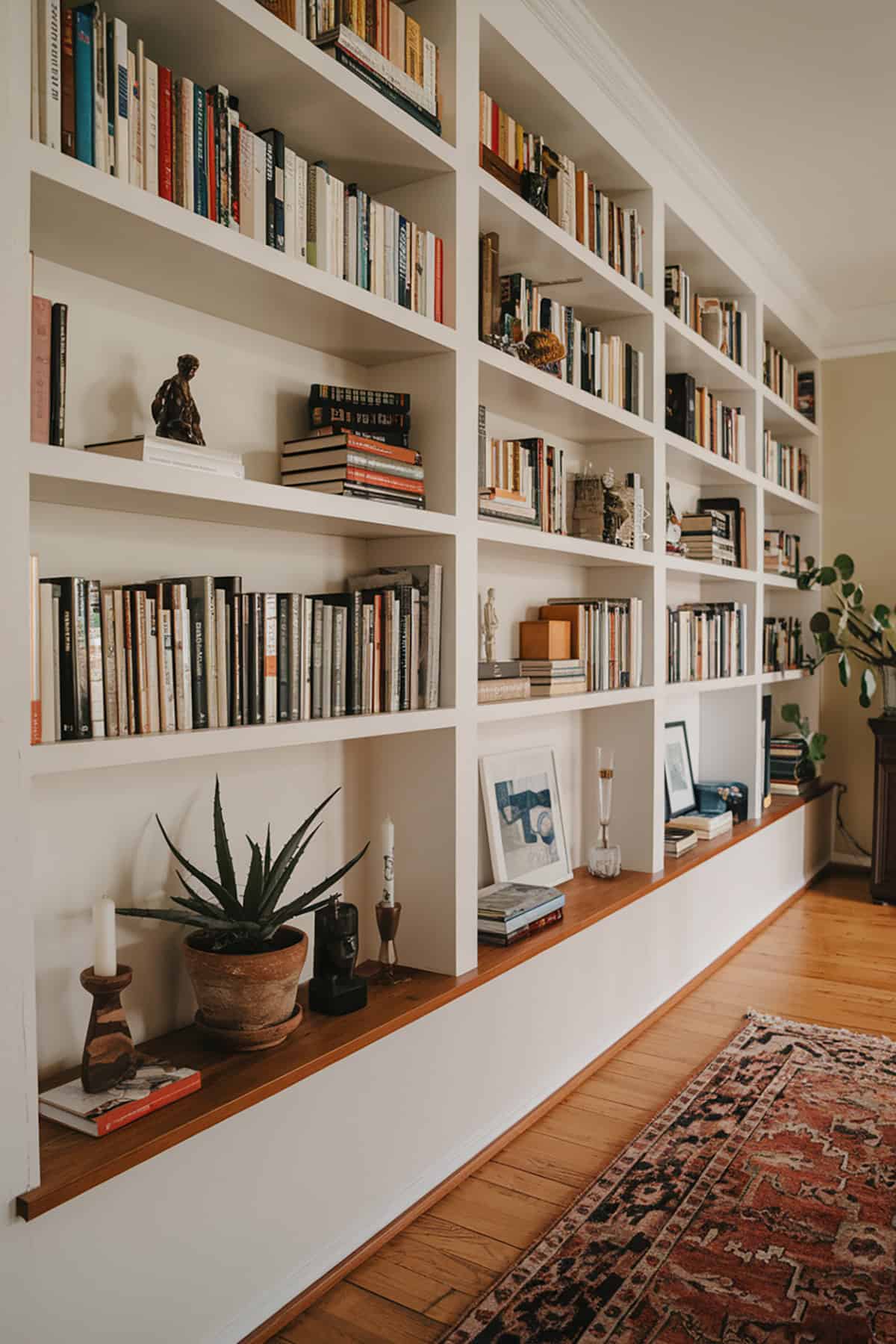 Bookshelves with Art Ledges