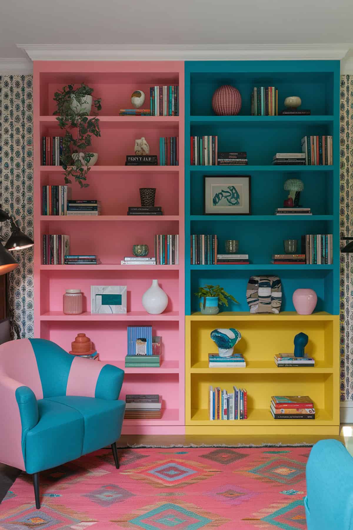 Bookshelves with Bold Color Choices