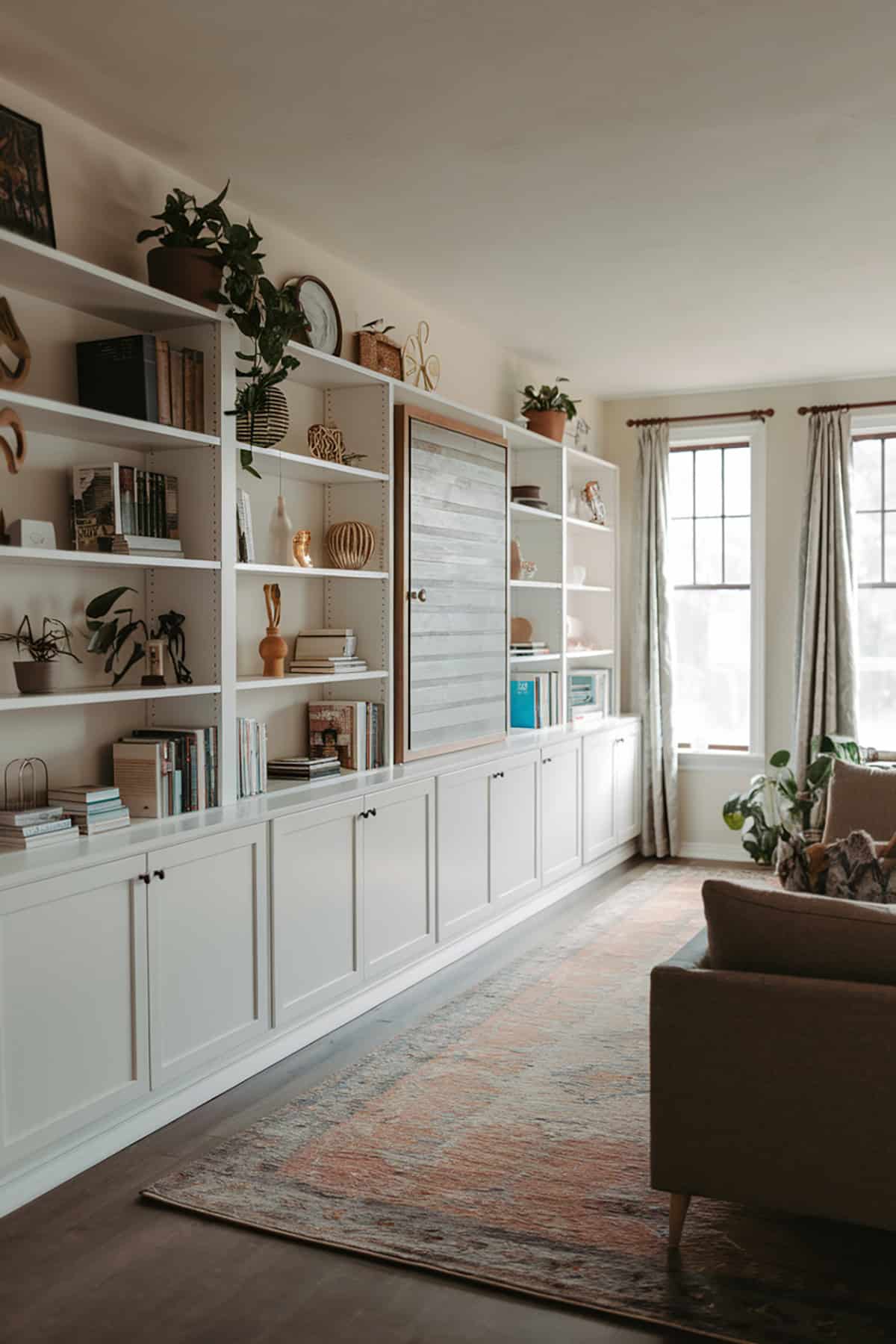 Bookshelves with Open and Closed Storage