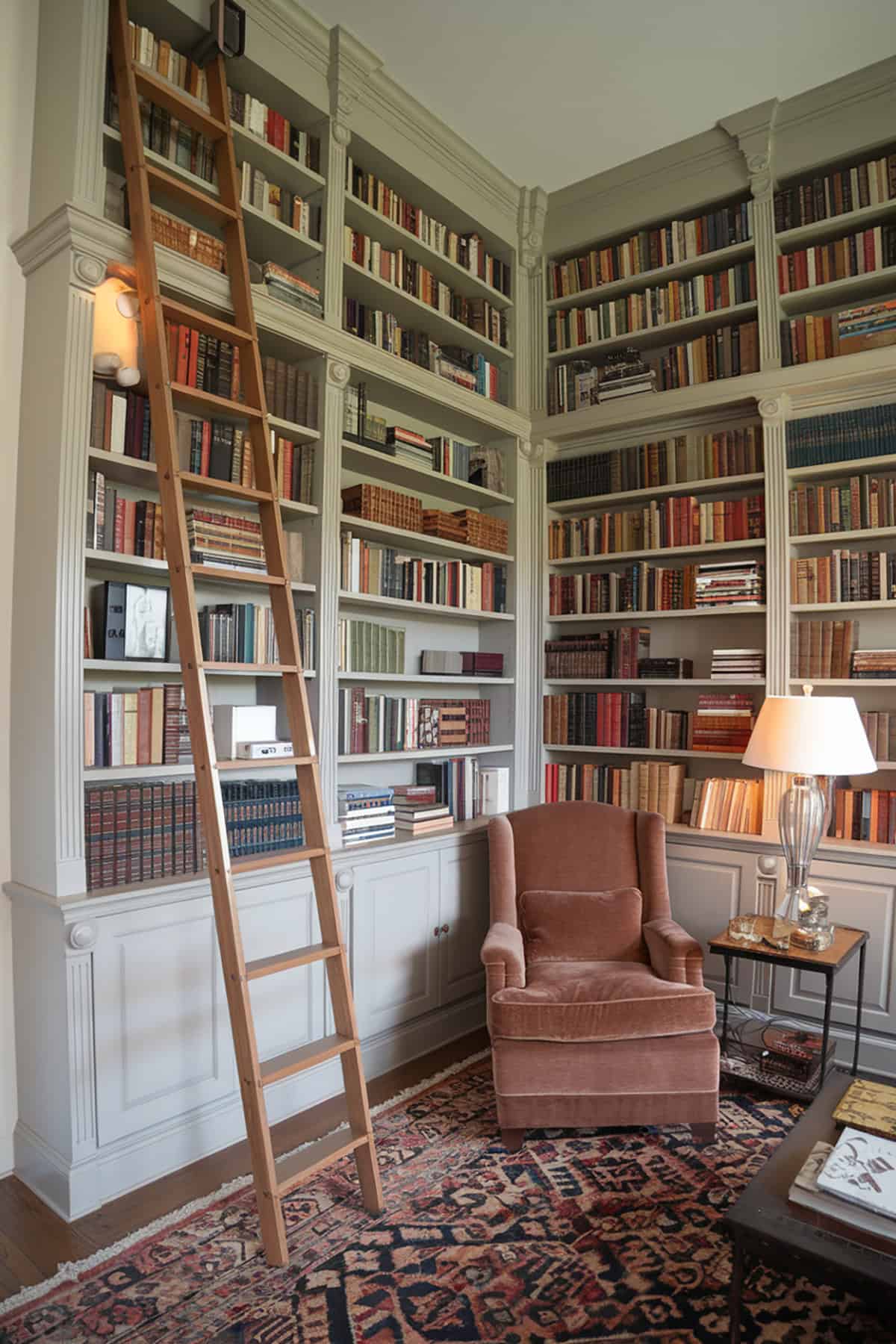 Bookshelves with Sliding Ladder