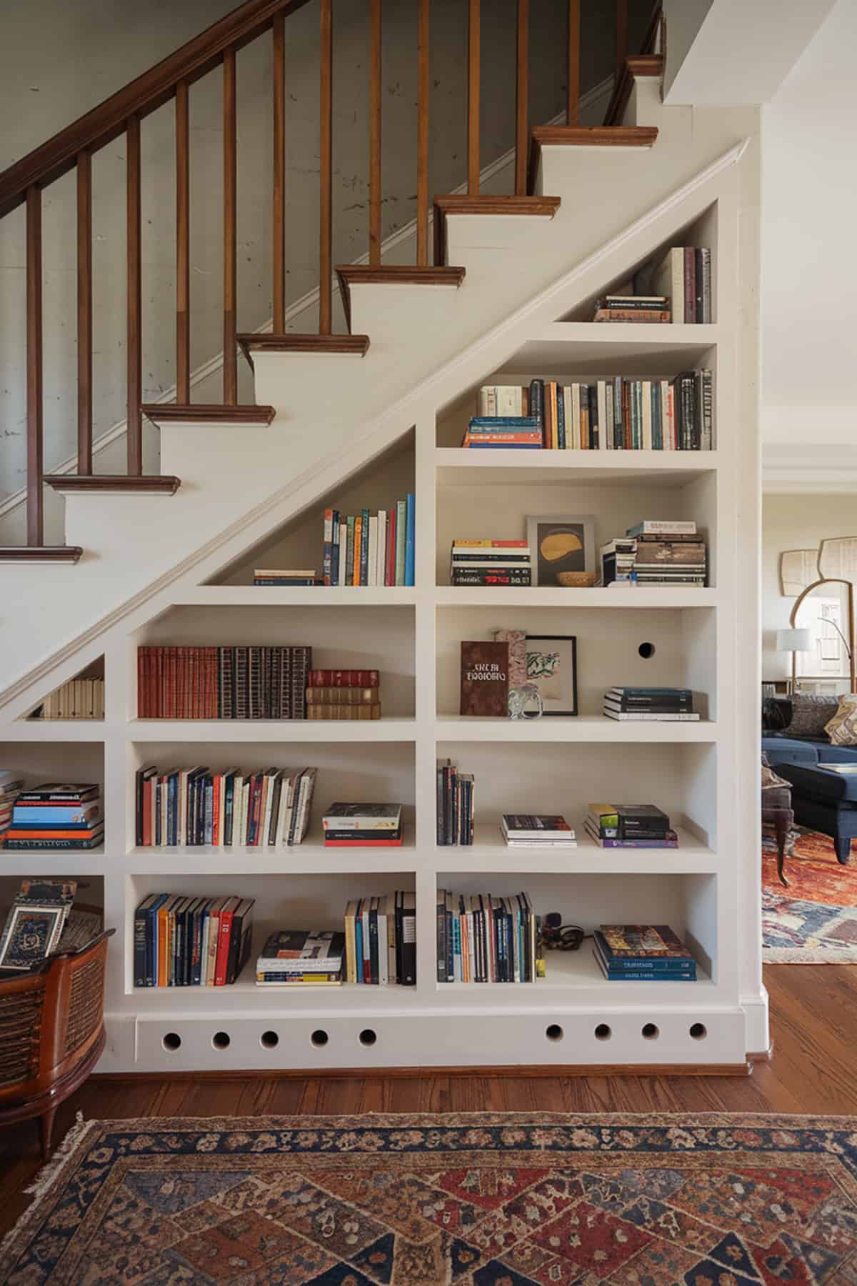 Built In Bookshelves Under Stairs