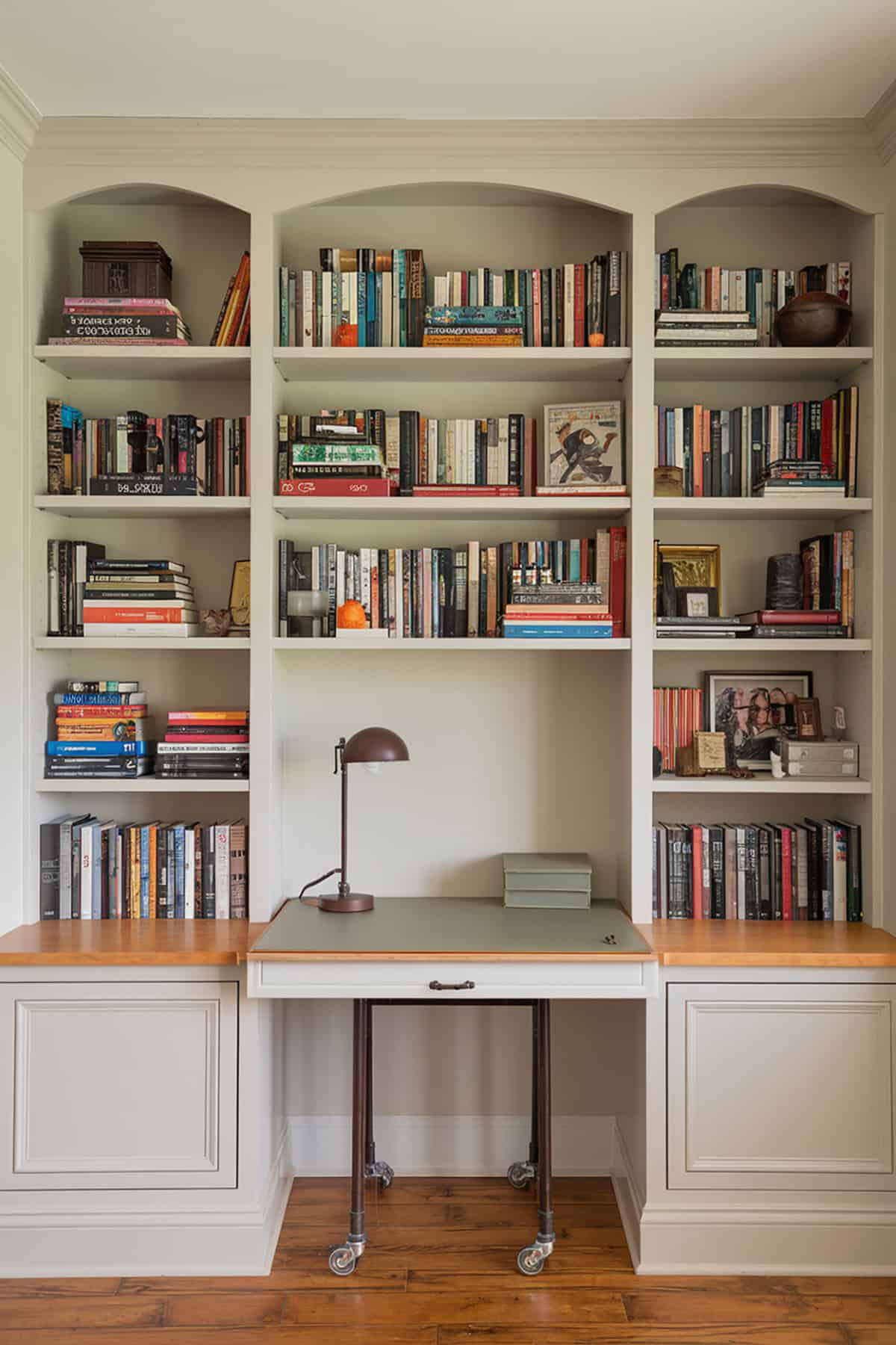 Built In Bookshelves With A Rolling Desk