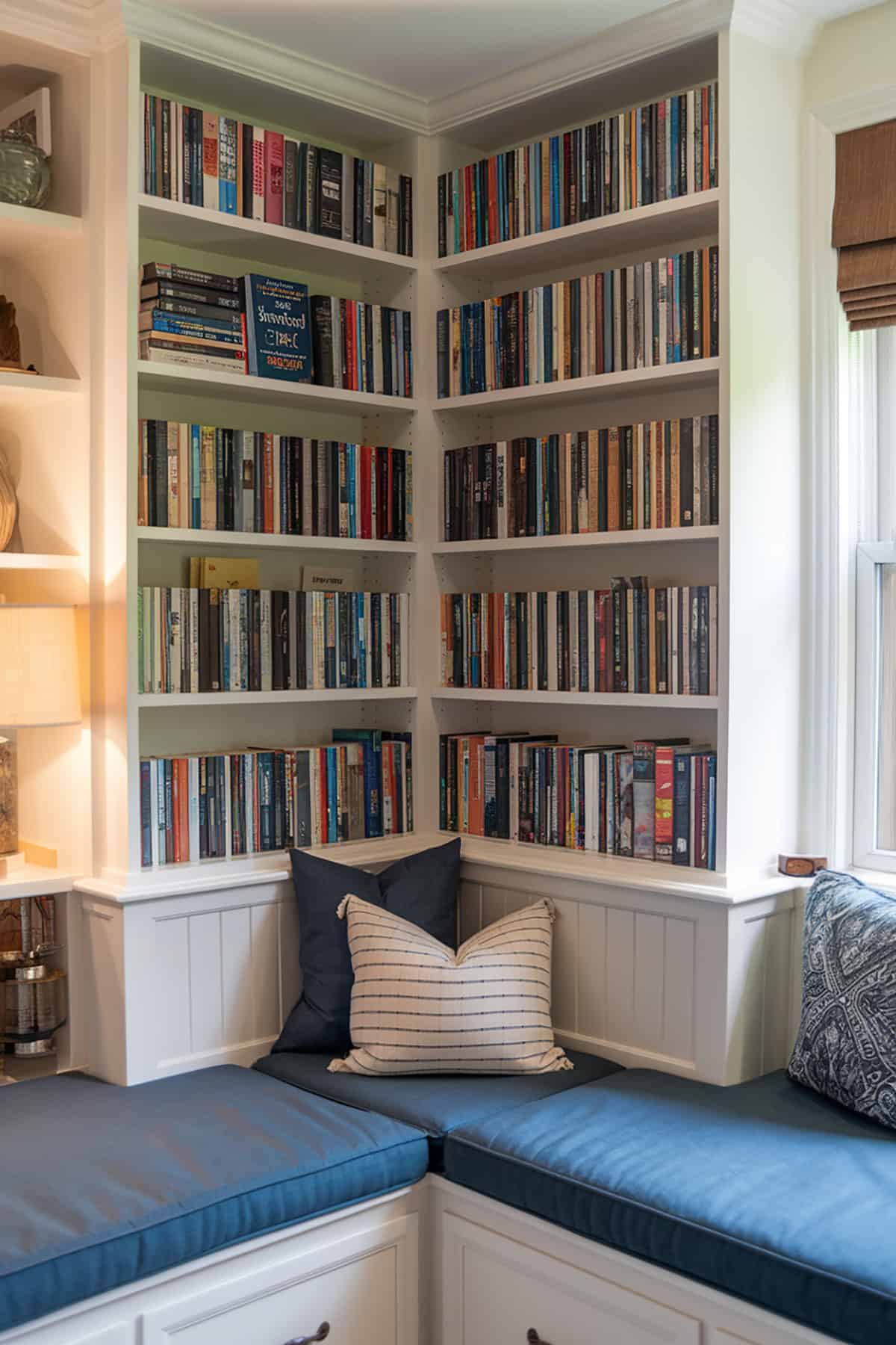 Corner Bookshelf with a Reading Nook