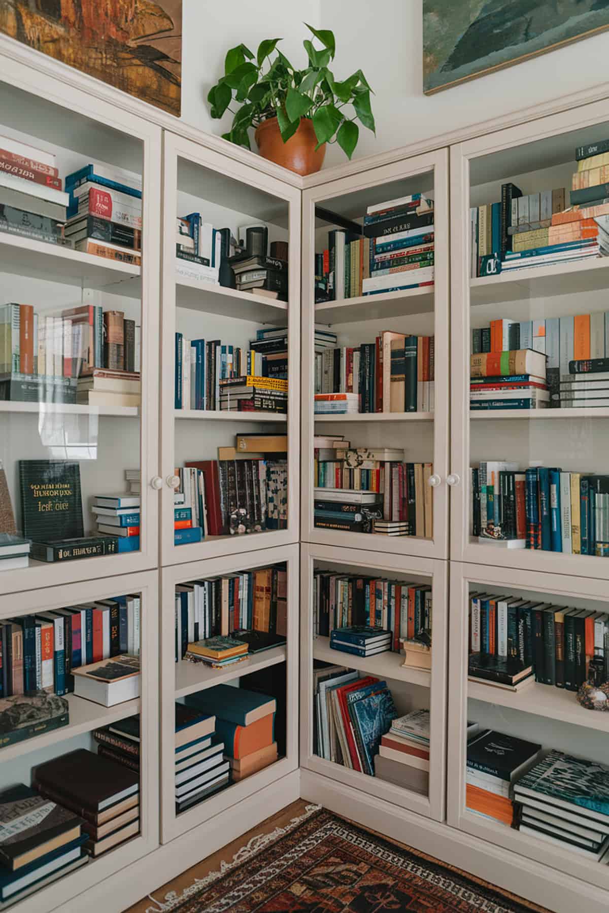 Corner Bookshelves with Glass Doors