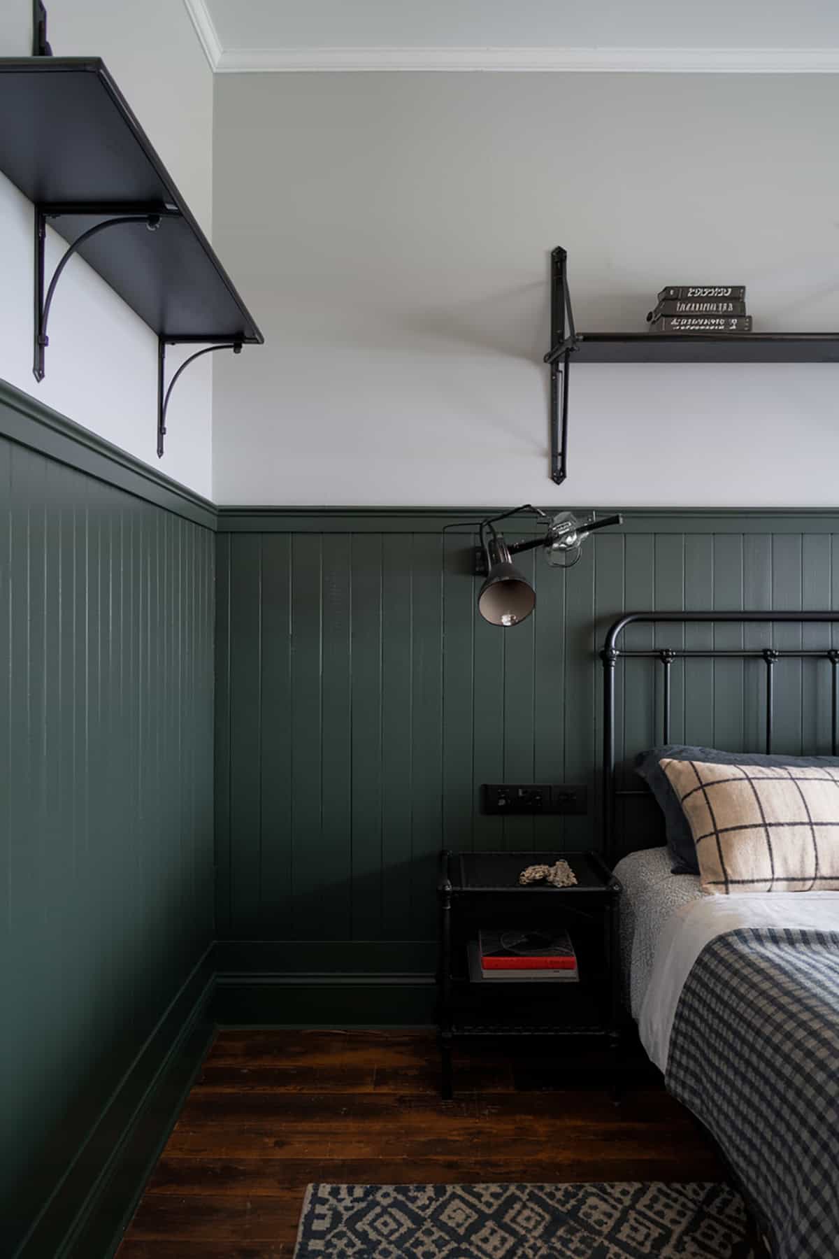 Dark Green Paneling with Light Gray Walls