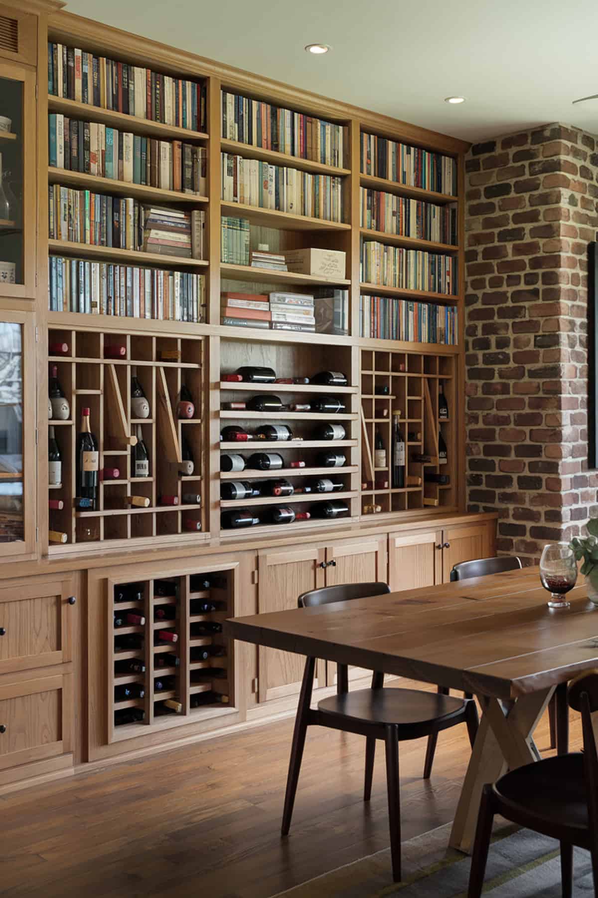 Dining Room Built In Bookshelves With Wine Storage