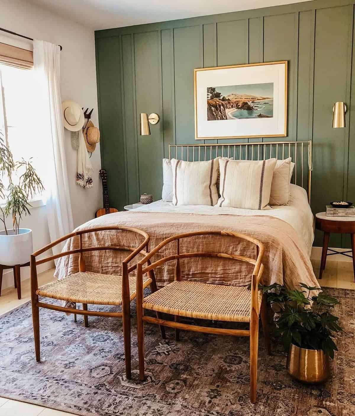 Green Accent Wall Behind the Bed